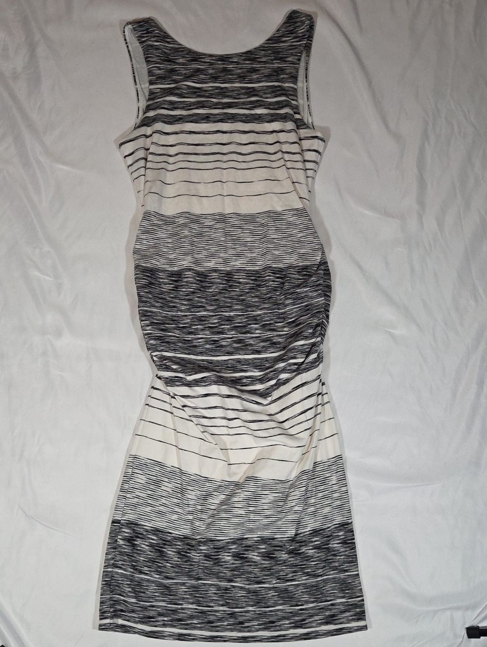 Athleta white and black striped tank dress side ruching detail Sz M